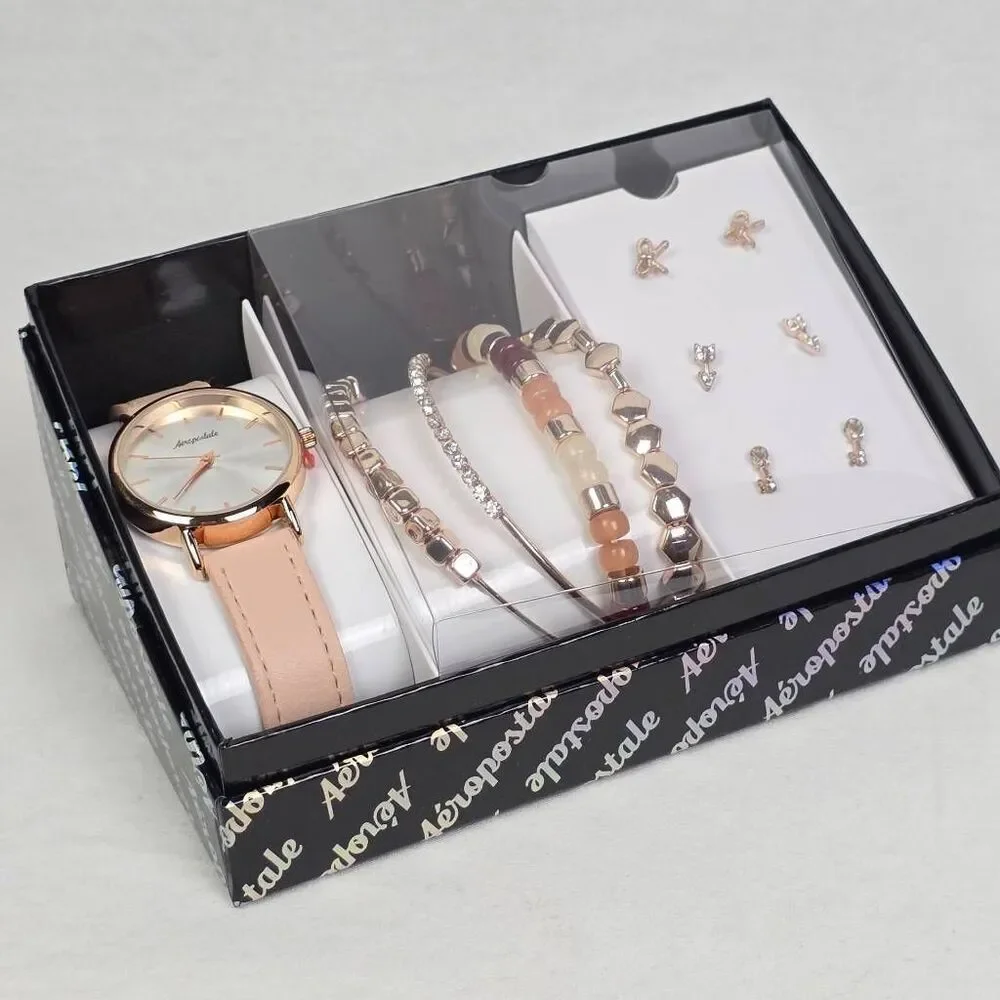 Aeropostale Watch Bracelet Jewelry Set Rose Gold